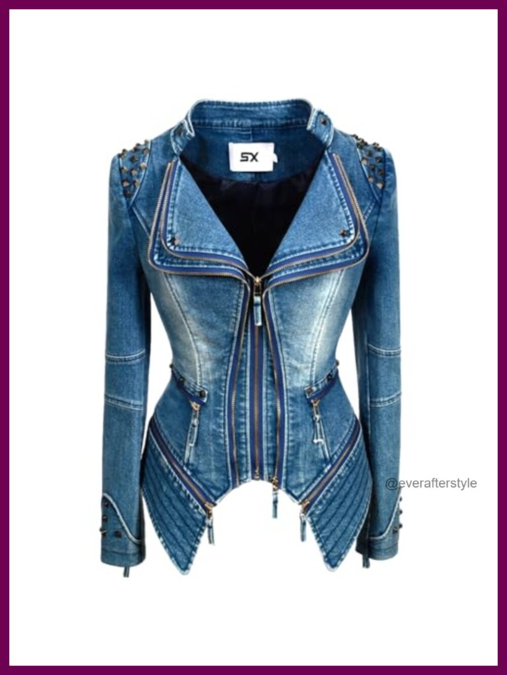 Faux Leather Denim Moto Biker Jacket Zipper Rivet Coat